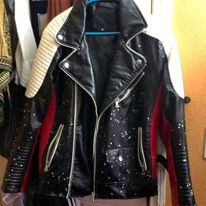 Red & Black Smoke Rise Leather Biker Jacket